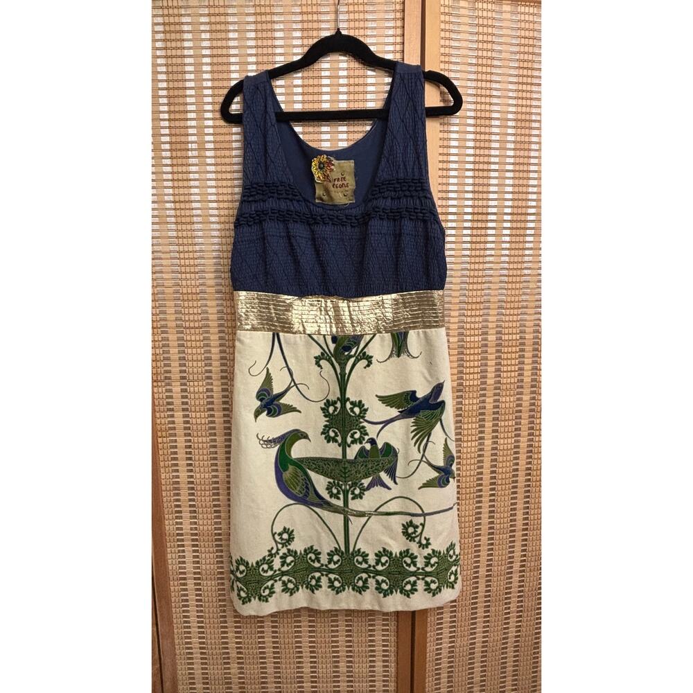 Free People Bird of Paradise embroidered blue Peacock mini dress sz2 - Picture 3 of 16